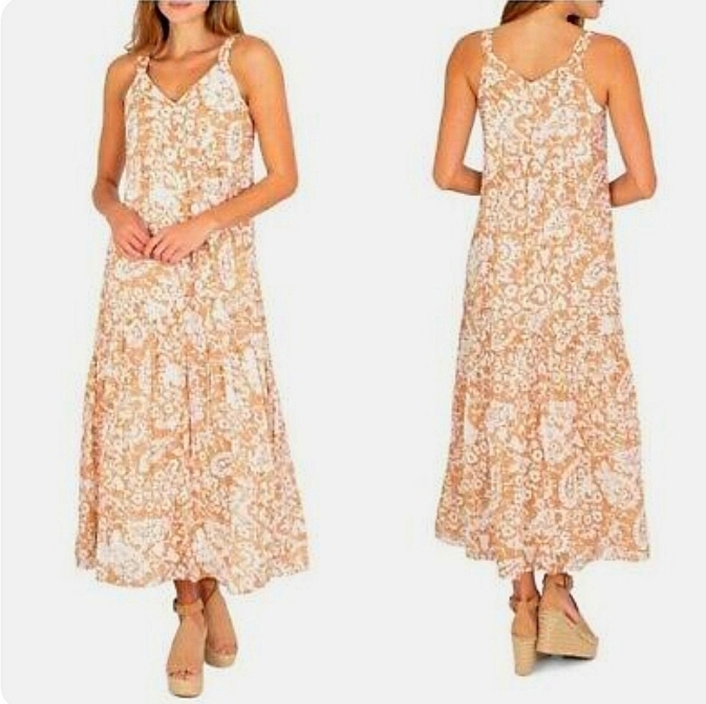 Nwt $248 Joie Limited Edition Tiered Maxi Dress Brushed Clay Print, Size Medium
